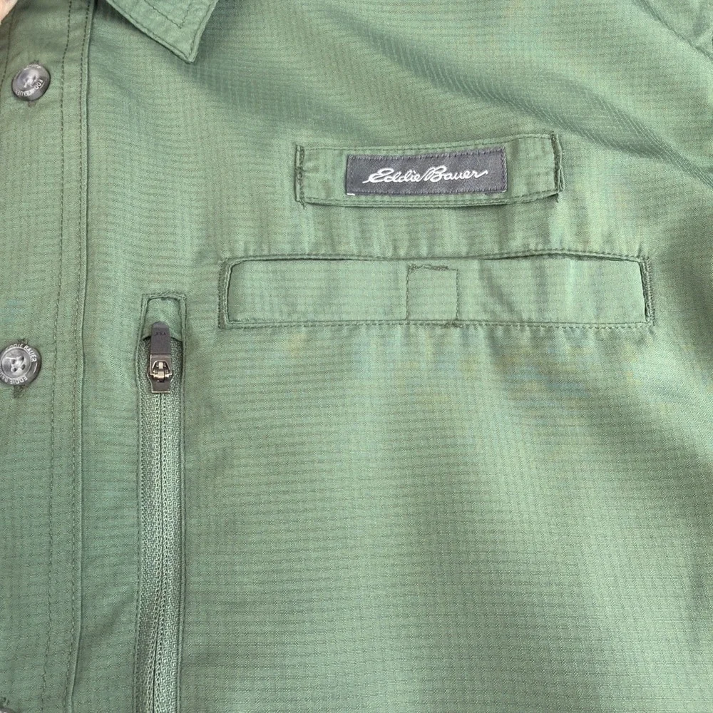Eddie Bauer Mens XXL Green Short Sleeve Button Down Fishing Hiking Shirt